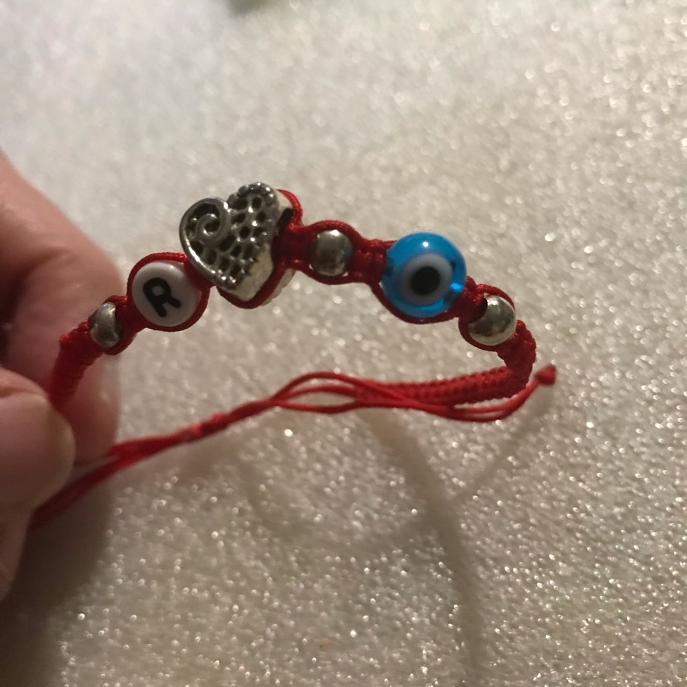 Red Evil Eye & Heart Charm Bracelet - Personalized Initial Accent